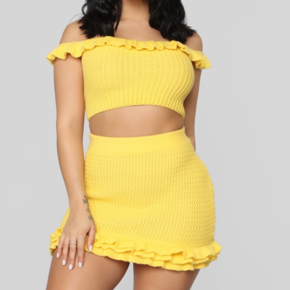 Yellow Sweater Skirt Set